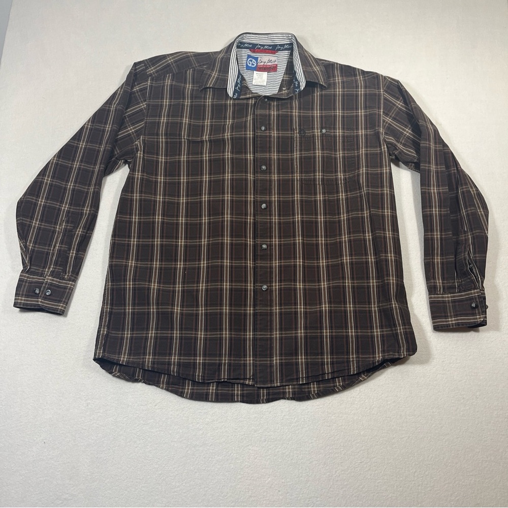Wrangler George Strait Shirt Mens X Large Brown‎ Check Button Down Pocket Logo